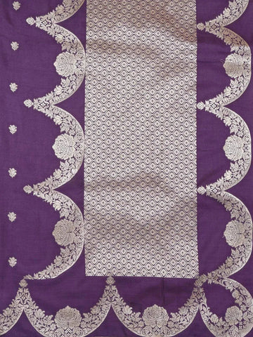 Violet Semi Banarasi Saree with Floral Designs on the body and Zari Border - Diadem