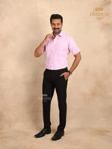 Light Pink Solid Cotton Half Sleeve Shirt - Diadem