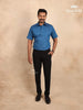 Ink Blue Solid Cotton Half Sleeve Shirt - Diadem