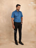 Ink Blue Solid Cotton Half Sleeve Shirt - Diadem