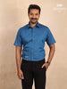 Ink Blue Solid Cotton Half Sleeve Shirt - Diadem