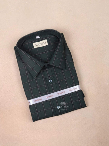 Dark Green Cotton Checked Full Sleeve Shirt - Diadem