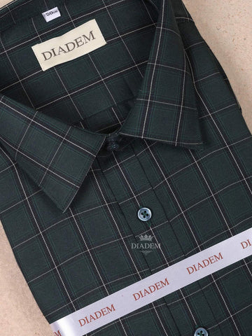 Dark Green Cotton Checked Full Sleeve Shirt - Diadem