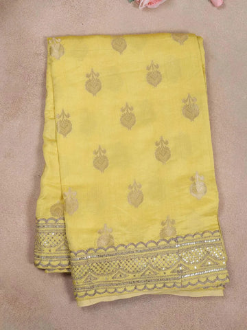 Light Yellow Organza Saree with Floral Designs on the Body and Paired with Designer Blouse - Diadem