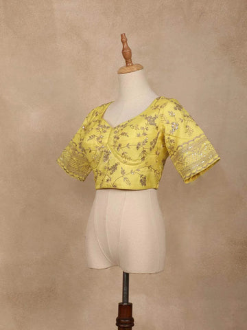 Light Yellow Organza Saree with Floral Designs on the Body and Paired with Designer Blouse - Diadem