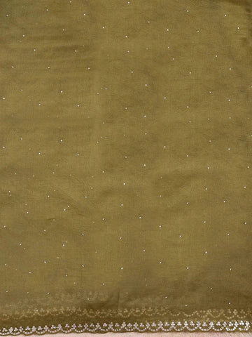 Olive Green Organza Saree with Floral Designs on the Body and Embroidered Border Paired with Blouse - Diadem