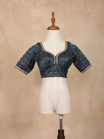 Olive Green Organza Saree with Floral Designs on the Body and Embroidered Border Paired with Blouse - Diadem