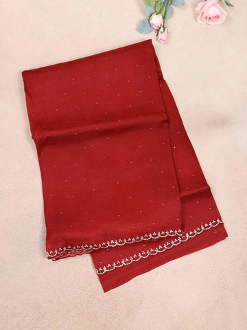 Red Organza Saree with Floral Designs on the Body and Embroidered Border Paired with Blouse - Diadem