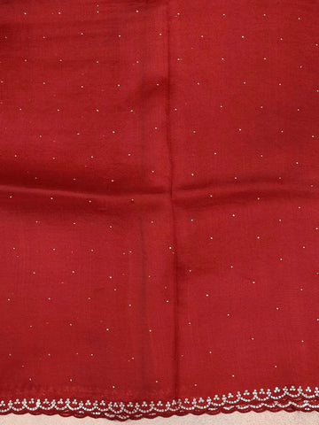 Red Organza Saree with Floral Designs on the Body and Embroidered Border Paired with Blouse - Diadem