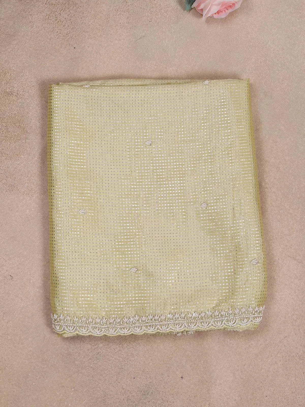 Pista Green Organza Saree with Designs on the Body and Paired with Designer Blouse - Diadem