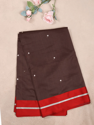 Dark Brown Organza Saree with Floral Designs on the Body and Paired with Designer Blouse - Diadem