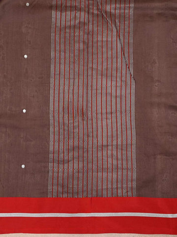 Dark Brown Organza Saree with Floral Designs on the Body and Paired with Designer Blouse - Diadem