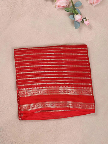 Red Organza Saree with Stripes on the body and Paired with Designer Blouse - Diadem