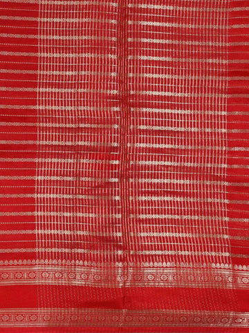 Red Organza Saree with Stripes on the body and Paired with Designer Blouse - Diadem