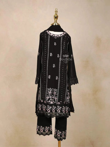 Black Cotton Kids Salwar Suit Paired with Dupatta - Diadem