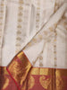 White Pure Kanchipuram Bridal Silk Saree with Floral and Chakra Motif on the Body with Korvai Border - Diadem