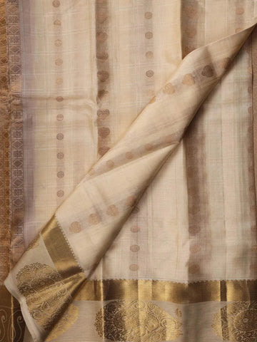 White Pure Kanchipuram Bridal Silk Saree with Zari Butta on the Body with Designed Border - Diadem
