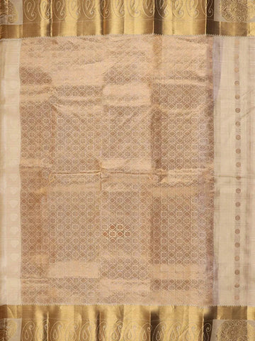 White Pure Kanchipuram Bridal Silk Saree with Zari Butta on the Body with Designed Border - Diadem