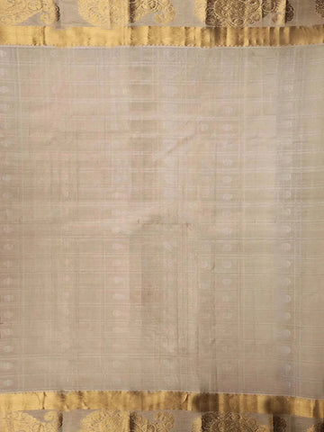 White Pure Kanchipuram Bridal Silk Saree with Zari Butta on the Body with Designed Border - Diadem