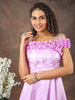 Lilac Satin Gown Adorned with 3D Flowers - Diadem