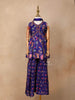 Ink Blue Georgette Sharara Suit Adorned with Floral Prints and Embroideries, paired with Dupatta - Diadem