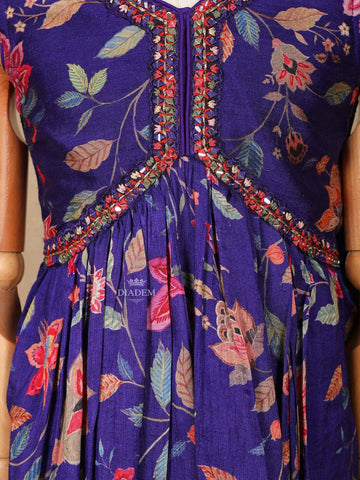 Ink Blue Georgette Sharara Suit Adorned with Floral Prints and Embroideries, paired with Dupatta - Diadem