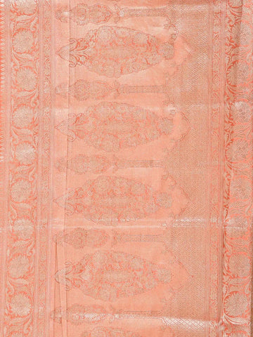 Peach Banarasi Saree with Flower Motif on the Body with Zari Border - Diadem