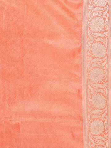 Peach Banarasi Saree with Flower Motif on the Body with Zari Border - Diadem