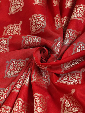 Red Banarasi Silk Saree with Paisley Design on the Body with Zari Border - Diadem