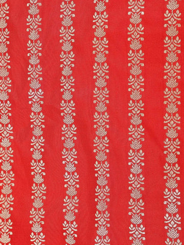 Red BAnarasi Saree with Floral Design on the Body with Zari Border - Diadem