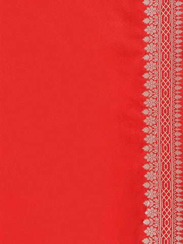 Red BAnarasi Saree with Floral Design on the Body with Zari Border - Diadem