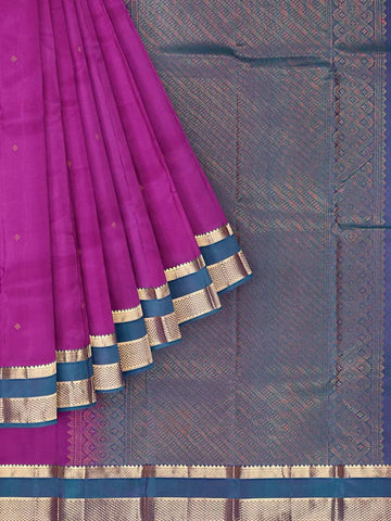 Purple Kanchipuram Pattu Saree with Zari Butta on the body and Contrast Zari Border - Diadem