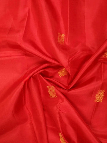 Red Pure Kanchipuram Bridal Silk Saree with Peacock Motif on the Body with Zari Border - Diadem