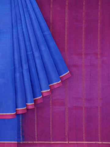 Royal Blue Silk Saree with Plain Body with Contrast Zari Border - Diadem