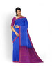 Royal Blue Silk Saree with Plain Body with Contrast Zari Border - Diadem