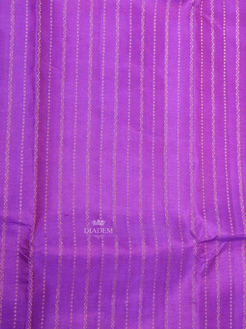 Purple Pure Kanchipuram Bridal Silk Saree with Stripes Design on the Body with Zari Border - Diadem