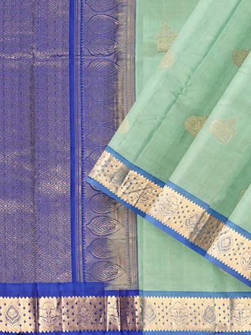 Teal Green Silk Saree with Floral Motif on the Body and Zari Border - Diadem