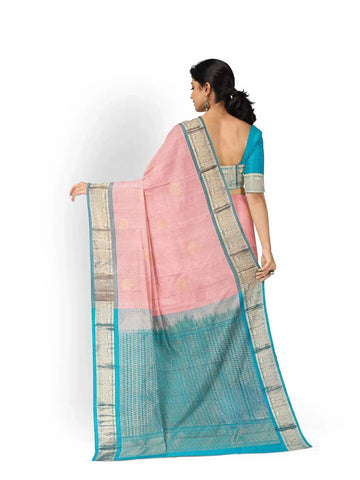 Light Pink Pure Kanchipuram Pattu Saree with Zari Butta on the Body and Zari Border - Diadem