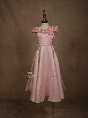 Light Peach Organza Gown Adorned with 3D Flowers - Diadem