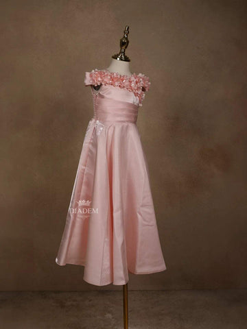 Light Peach Organza Gown Adorned with 3D Flowers - Diadem