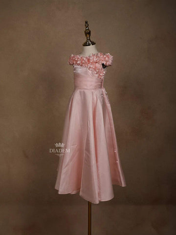 Light Peach Organza Gown Adorned with 3D Flowers - Diadem