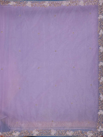 Lilac Embroidery Designed Net Saree - Diadem