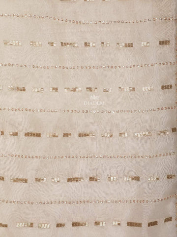 White Organza Bridal Saree with Sequins and Stripes Design on the Body with Design Border - Diadem