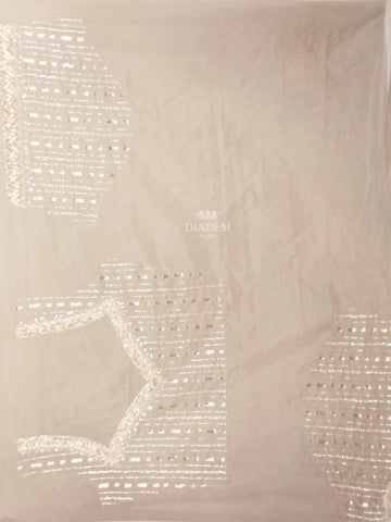 White Organza Bridal Saree with Sequins and Stripes Design on the Body with Design Border - Diadem