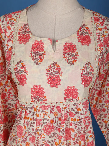 Ivory Floral Printed Cotton Salwar Suit - Diadem