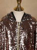 Black with Bronze Sequins Embellished Hoodie Jacket - Diadem