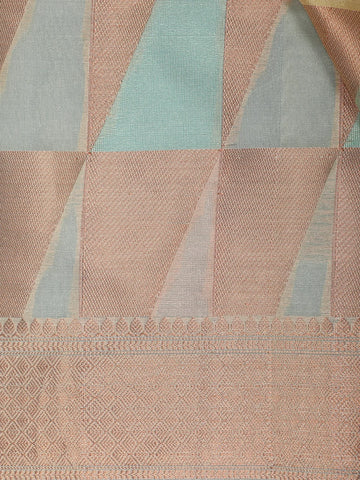 Peach Pastel Geometric Design Semi Tissue Saree - Diadem