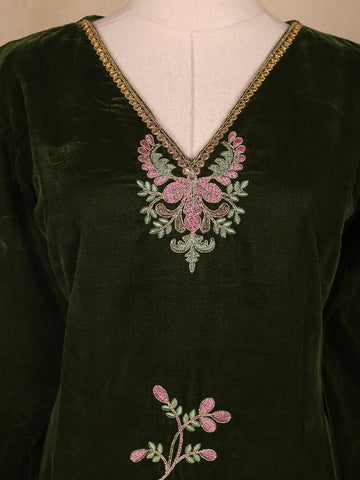 Green Floral Designed Velvet Co Ord Salwar Suit - Diadem