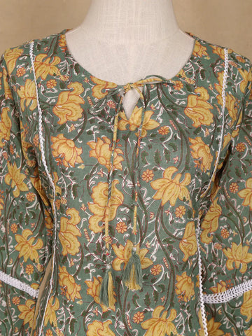 Green Floral Design Printed Cotton Salwar Suit - Diadem