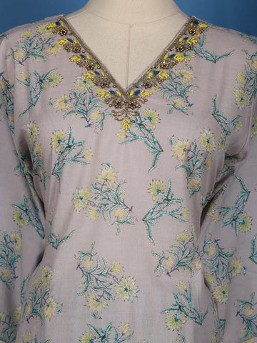 Lavender Floral Printed Cotton Salwar Suit - Diadem